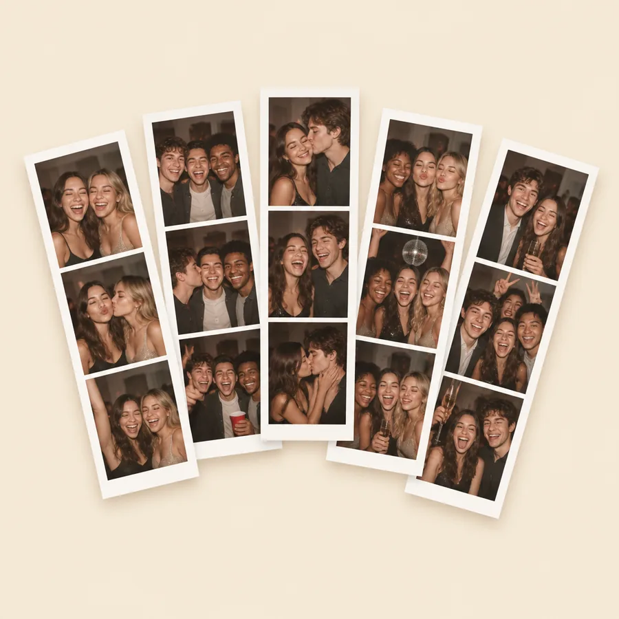 Bandes photo imprimées pendant un événement, posées en éventail